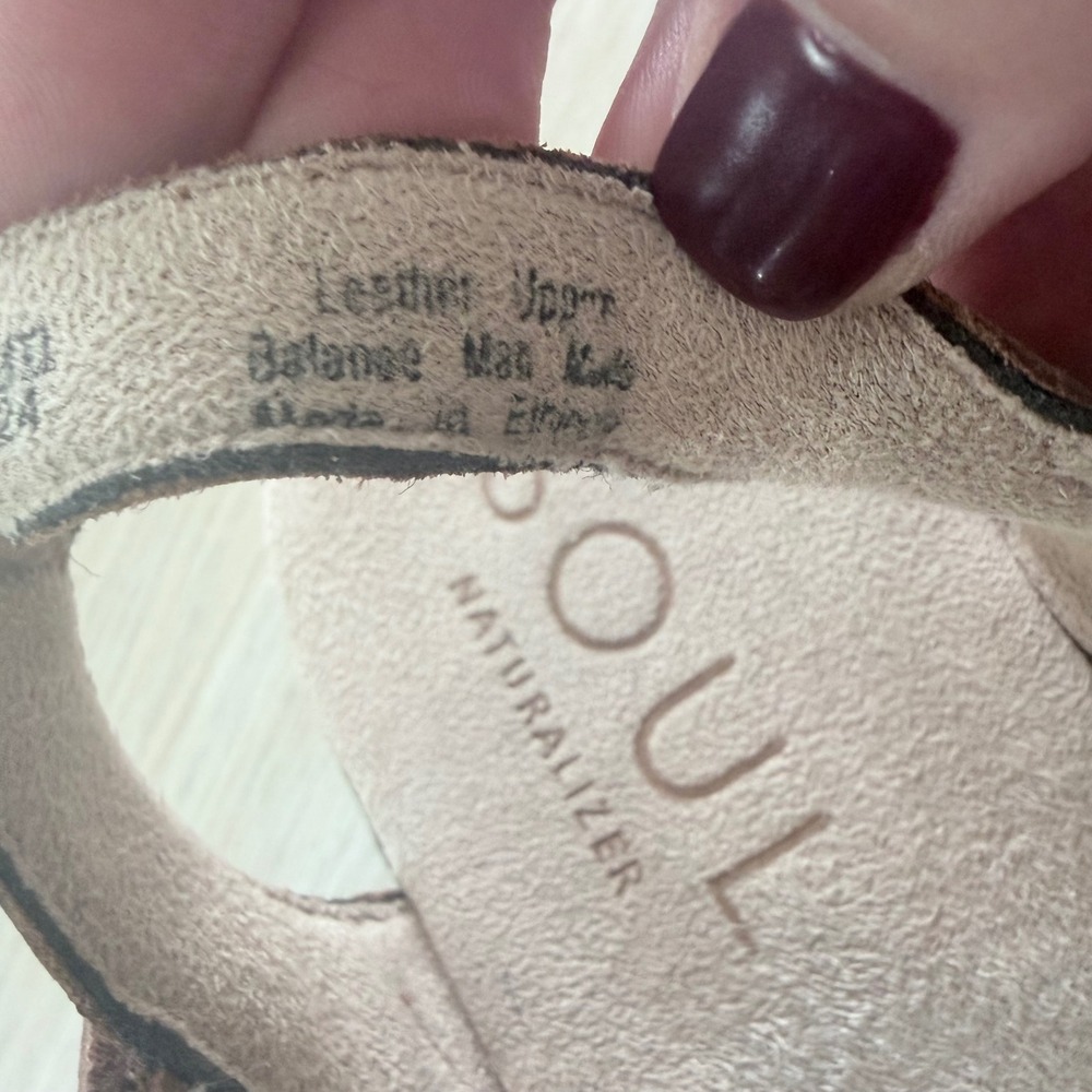 Soul Naturalizer Trio Brown Leather Floral‎ Laser Cut T-Strap Sandals Womens 7M - Picture 4 of 10